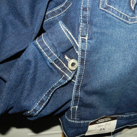 NWT 3XL Women's Embroidered Feathers Cropped Denim Jacket Copper Flash🆕⌚🏃💨🚚 - Picture 6 of 16
